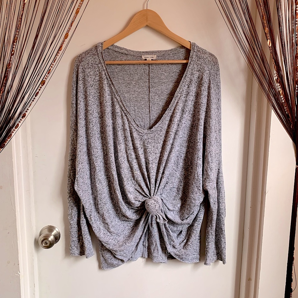 🤍Grey Front Knot Oversized Long-sleeve Tunic🤍
